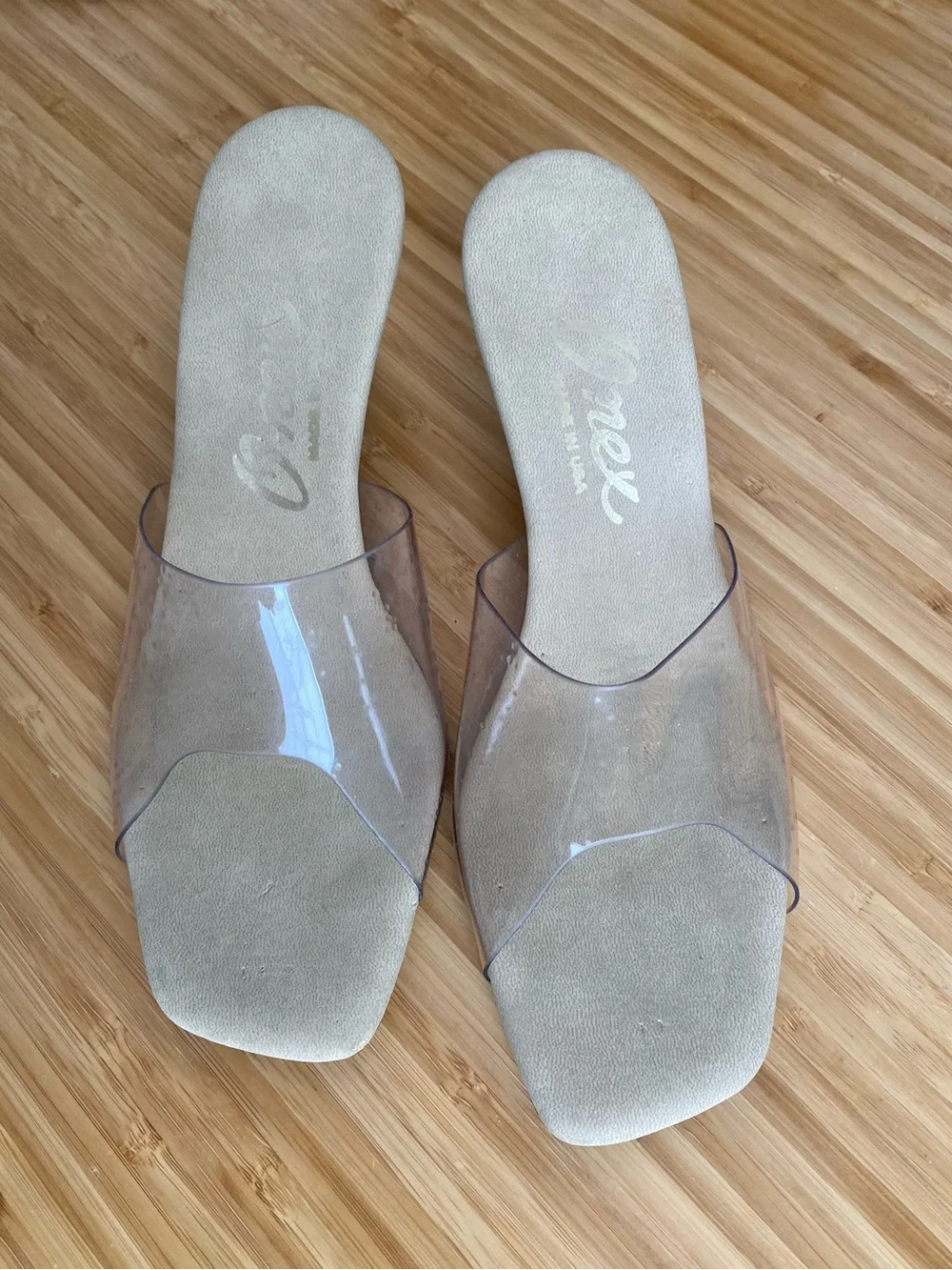 Onex Beige Slide Sandals with Clear Strap - Women Size 8